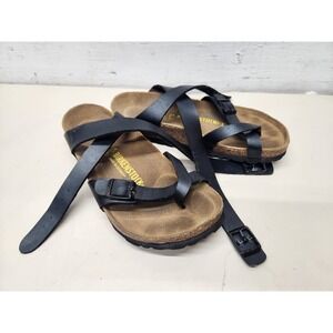 Birkenstock Yara Sandals Women's Sz 6 / 6.5 Black Leather Toe Strap Ankle Buckle